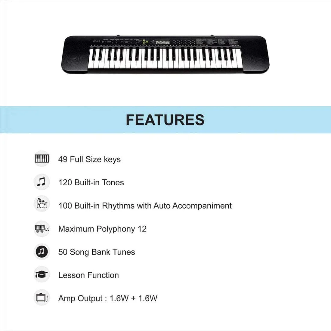 Casio CTK245 Musical Keyboard with Stand, Headphones, Polishing Cloth and Power Adapter - Image 5