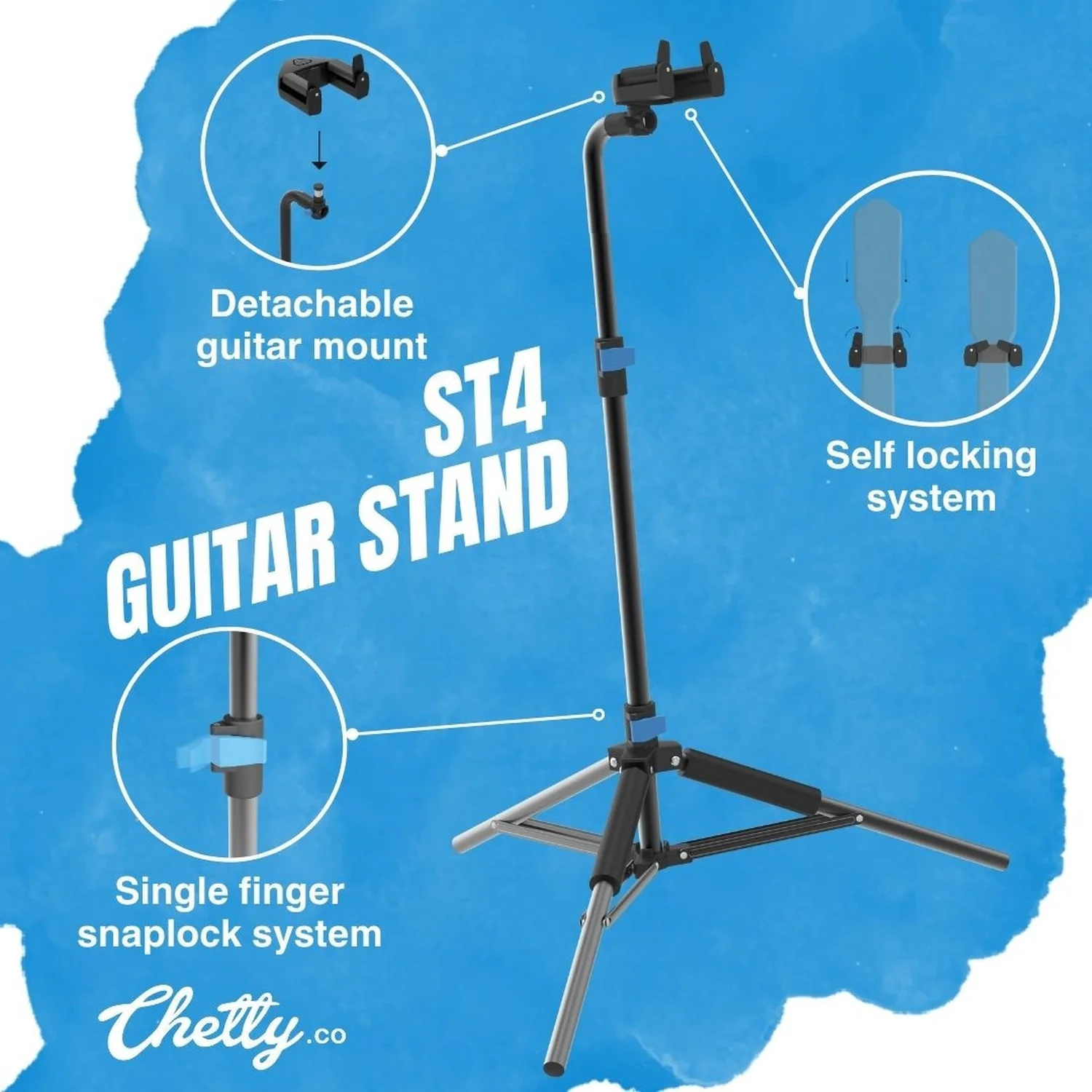 Chetty ST4 Single Guitar Stand with Detachable Guitar Mount and Safety Lock - Image 3