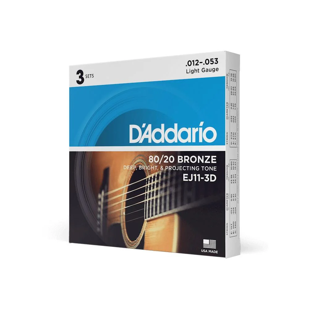 D'Addario EJ11 3D 3 Pack Bronze Acoustic Guitar String - Image 2