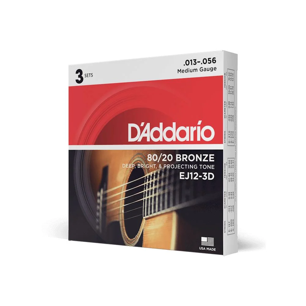 D'Addario EJ12 3D 3 Pack Bronze Acoustic Guitar