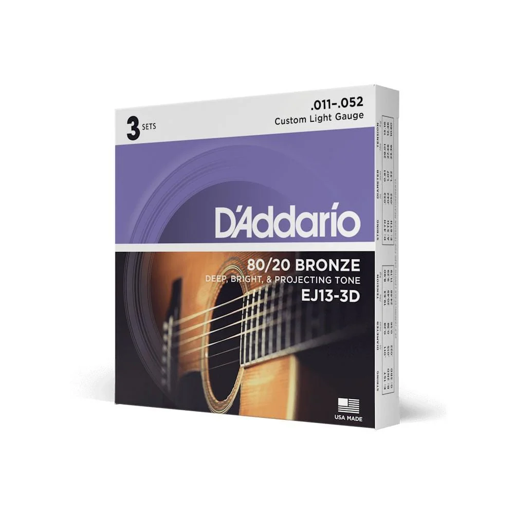 D'Addario EJ13 3D 3 Pack Bronze Acoustic Guitar String