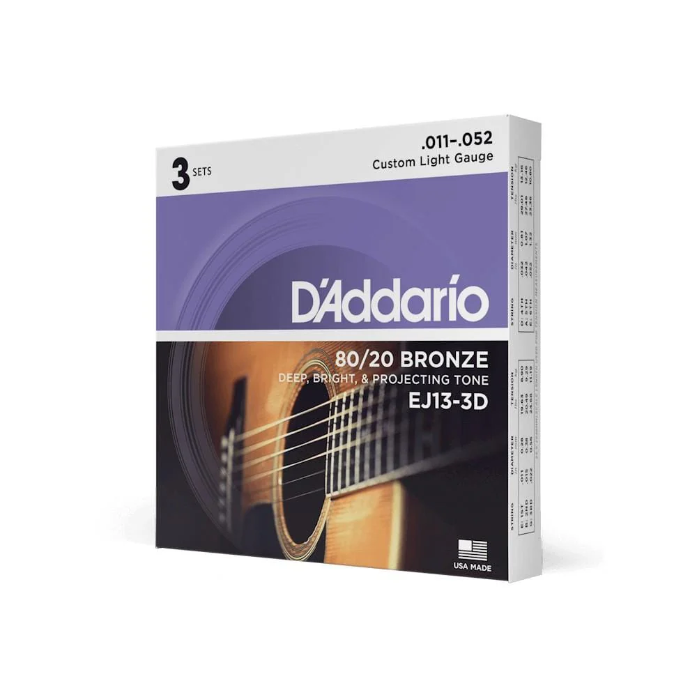 D'Addario EJ13 3D 3 Pack Bronze Acoustic Guitar String - Image 2