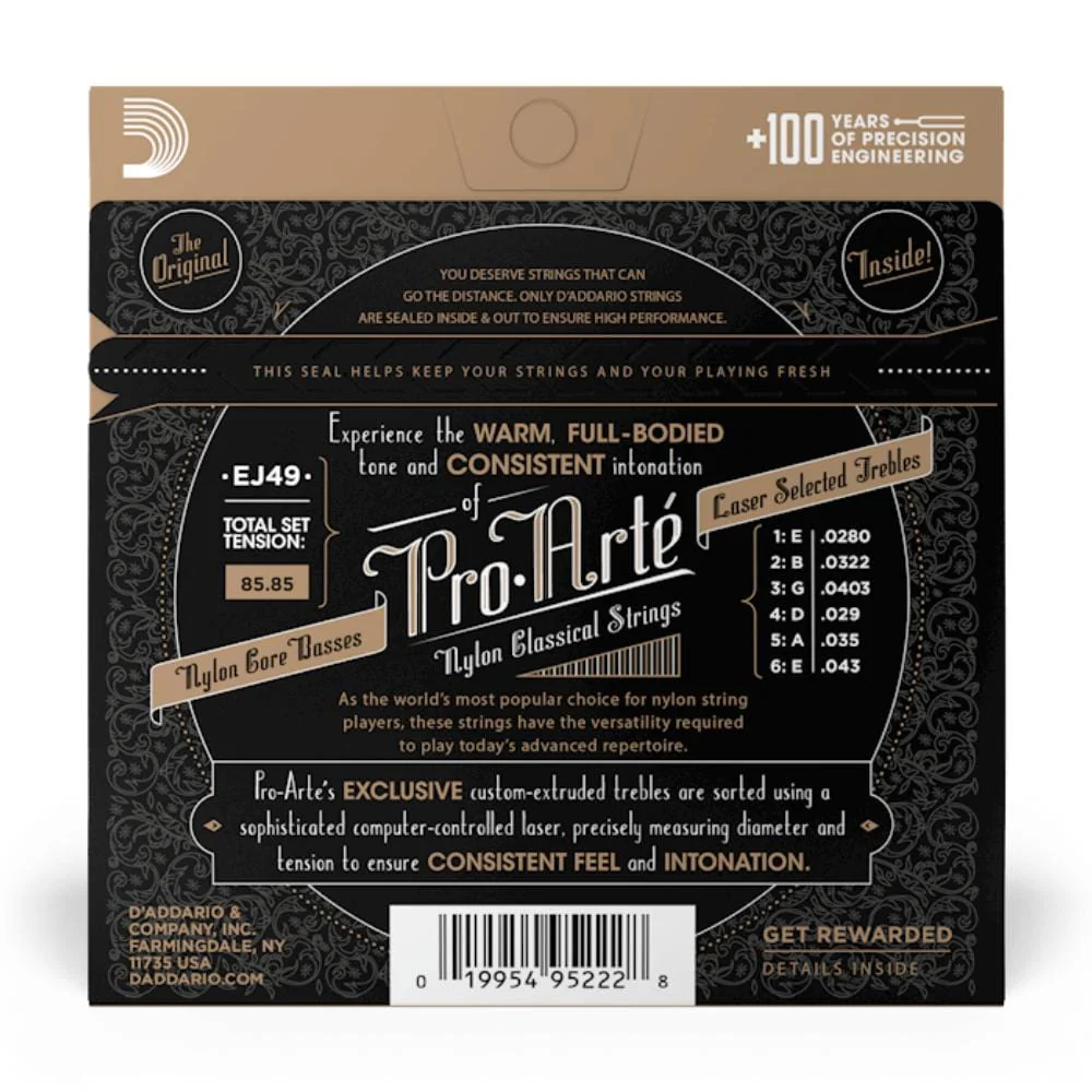DAddario Pro-Arté EJ49 Silver Plated Wrap Black Nylon Classical Guitar String Set - Image 3