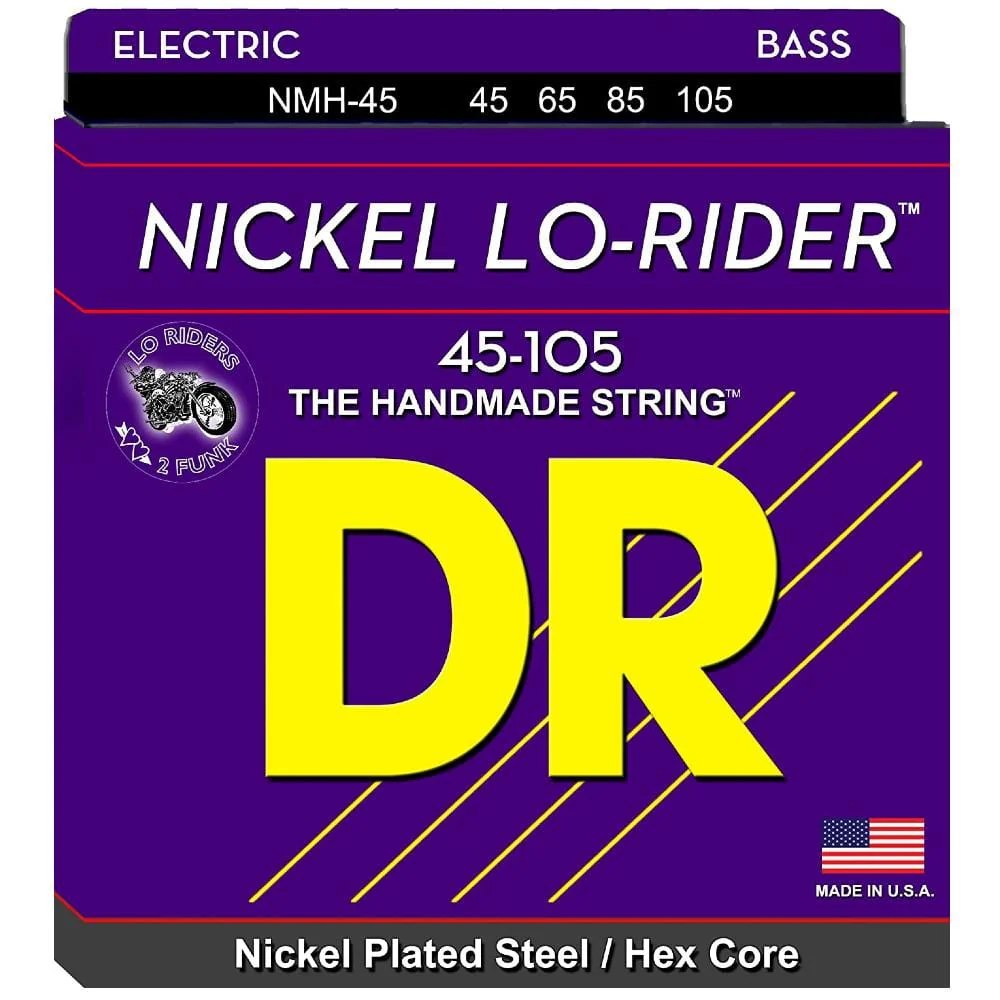 DR String NMH-45 Nickel Lo Rider Medium 4 String Bass Guitar Strings Set - 45-105
