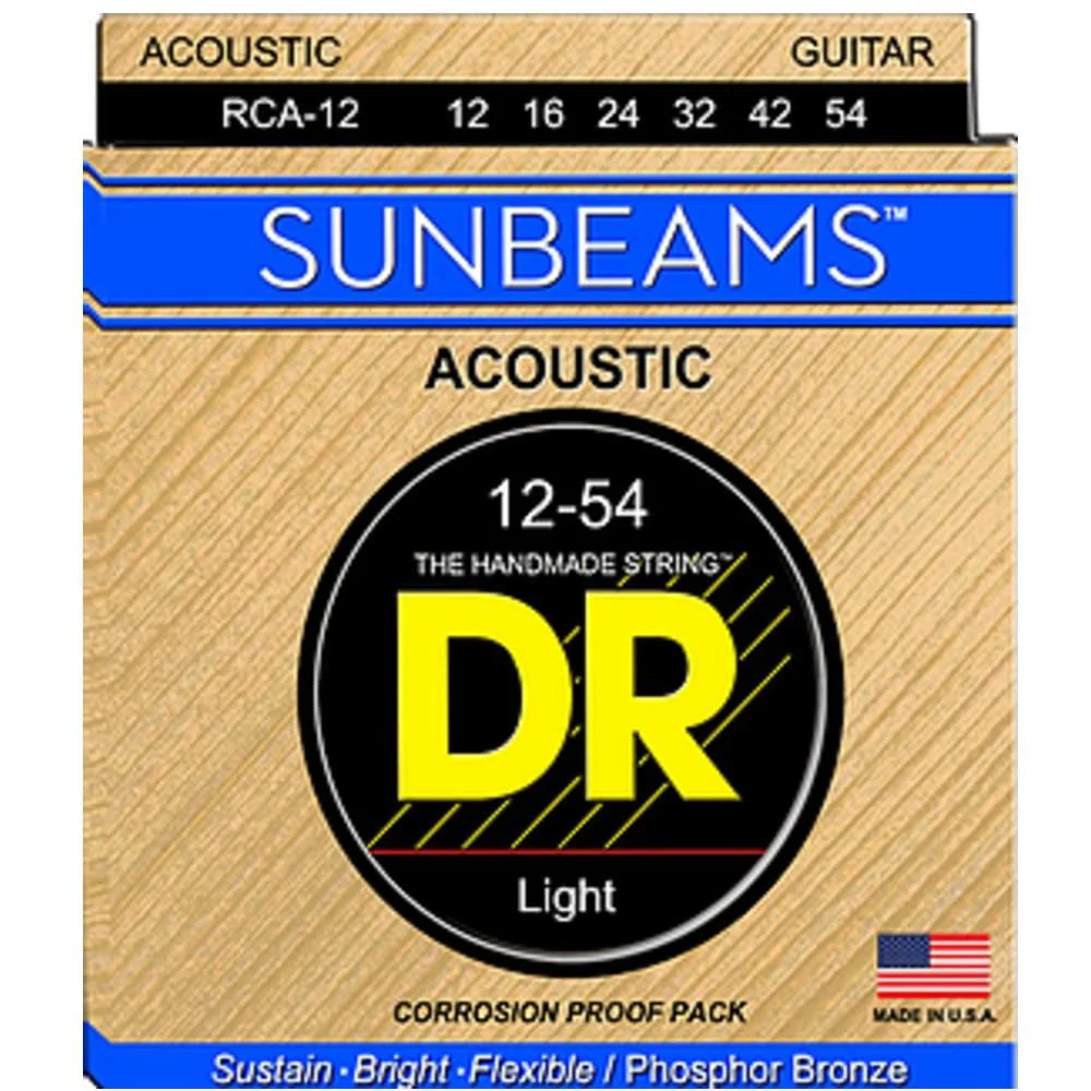 DR String RCA-12 Sunbeam Phosphor Bronze Acoustic Guitar Strings- Light - 12-54