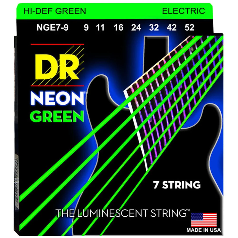 DR Strings NGE7 Neon Green Coated 7 String Electric Guitar String Set