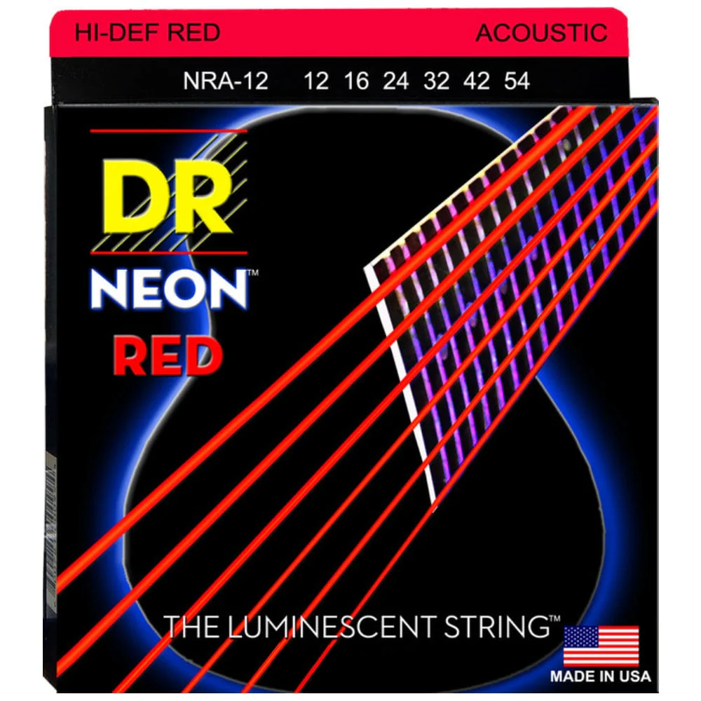 DR Strings NRA-12 Neon Red Coated Phosphor Bronze Acoustic Guitar Strings Set - 12-54