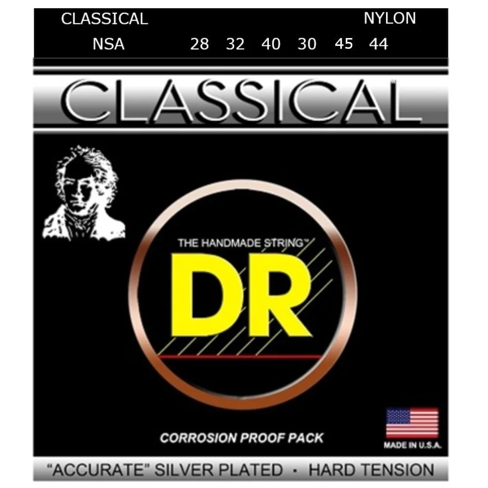 DR Strings NSA Silver Plated Hard Tension Nylon Strings - 0.28-0.44