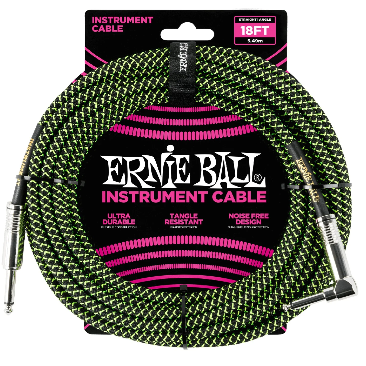 Ernie Ball 18' Braided Straight Angle Instrument Cable - Image 2