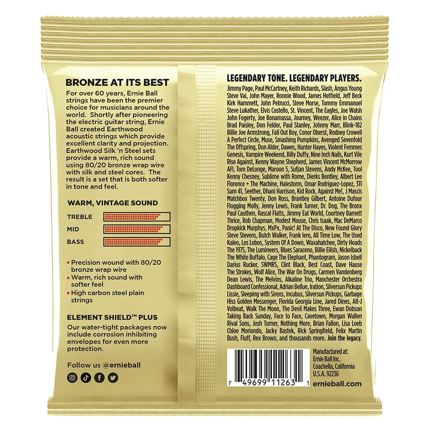 Ernie Ball 3047 Earthwood 8020 Bronze Acoustic Guitar Strings - Pack of 3 - Image 2