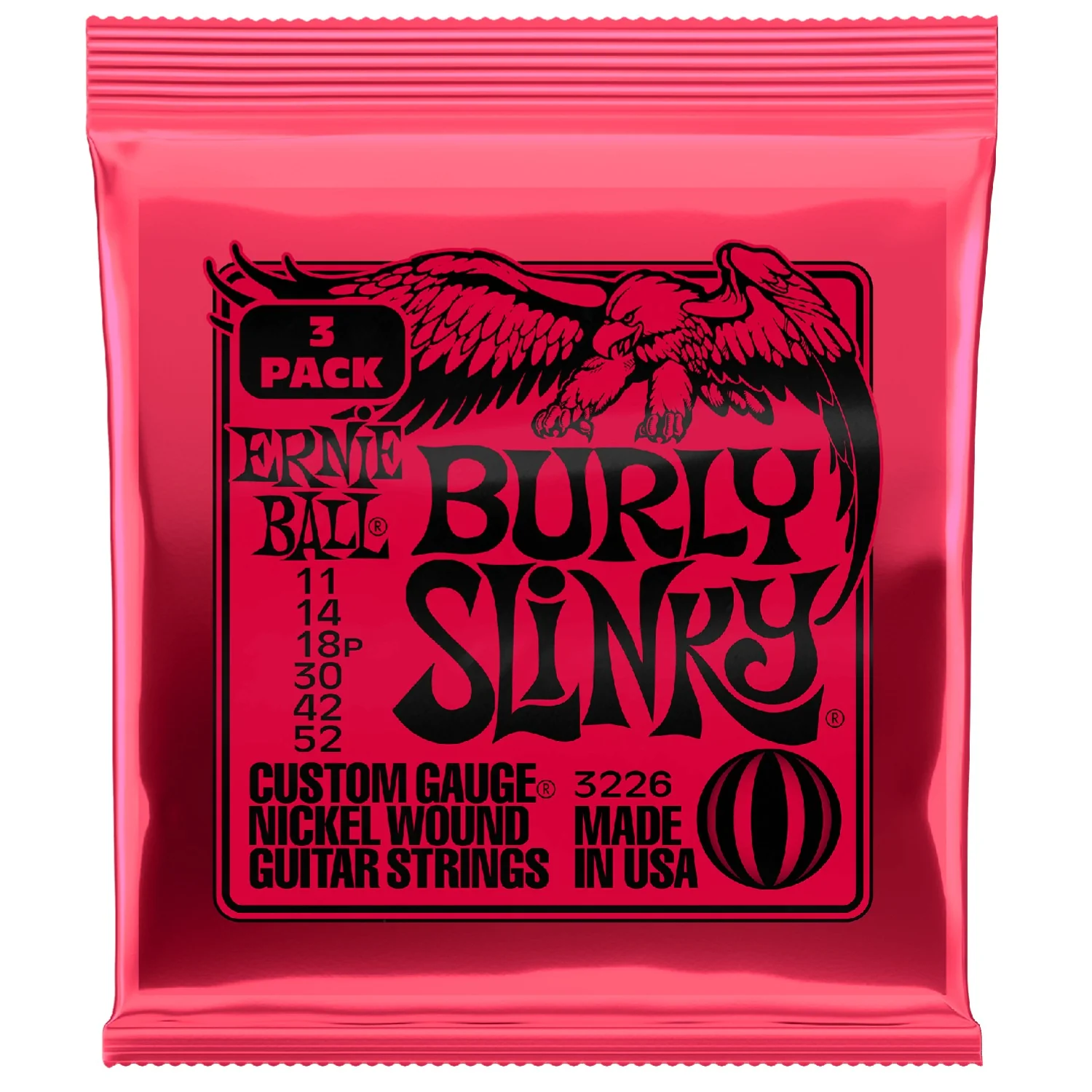 Ernie Ball 3226 Burly Slinky Nickel Wound Electric Guitar Strings 3 Pack - .11-.52