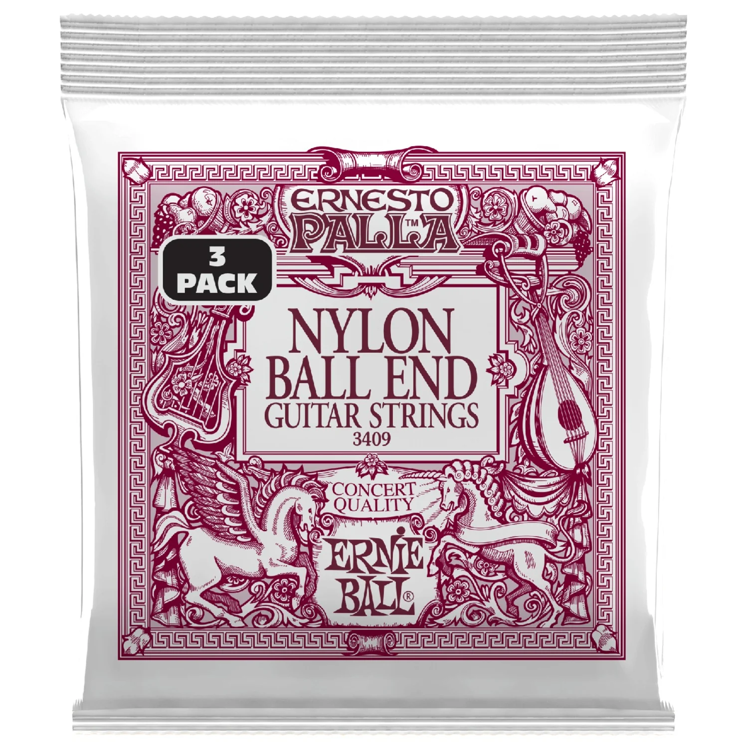 Ernie Ball 3409 Ernesto Palla Black and Gold Ball End Nylon Classical Guitar Strings 3 Pk - .28-.42