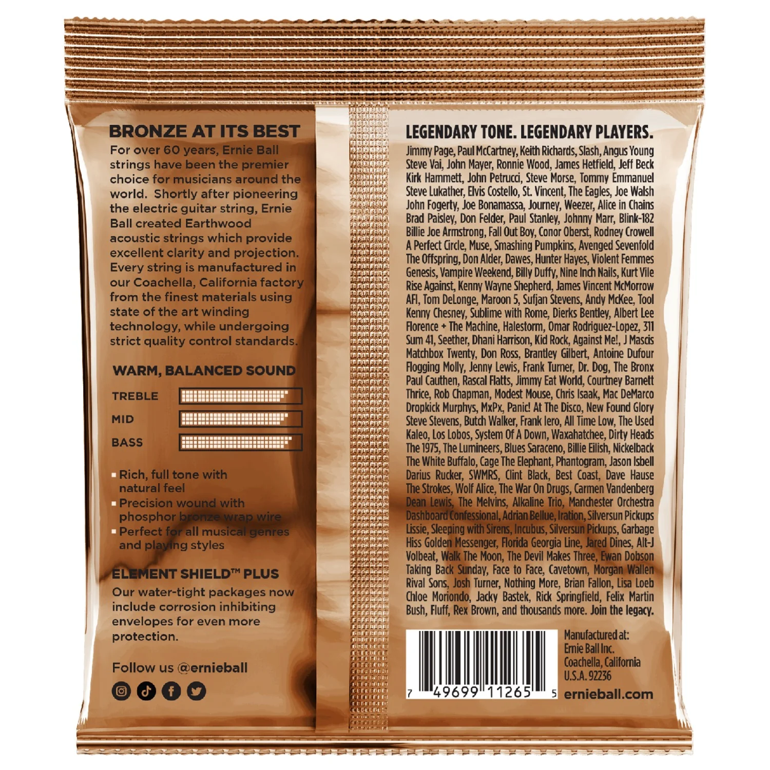 Ernie Ball 3546 Medium Light Earthwood Phosphor Bronze Acoustic Guitar Strings 3 Pack - .12-.54 - Image 2