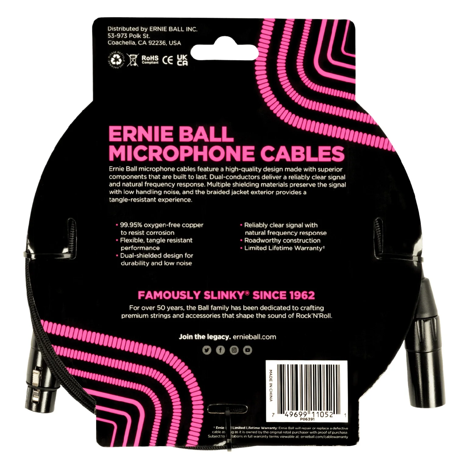 Ernie Ball 6391 15ft Braided Male Female XLR Microphone Cable - Black - Image 2