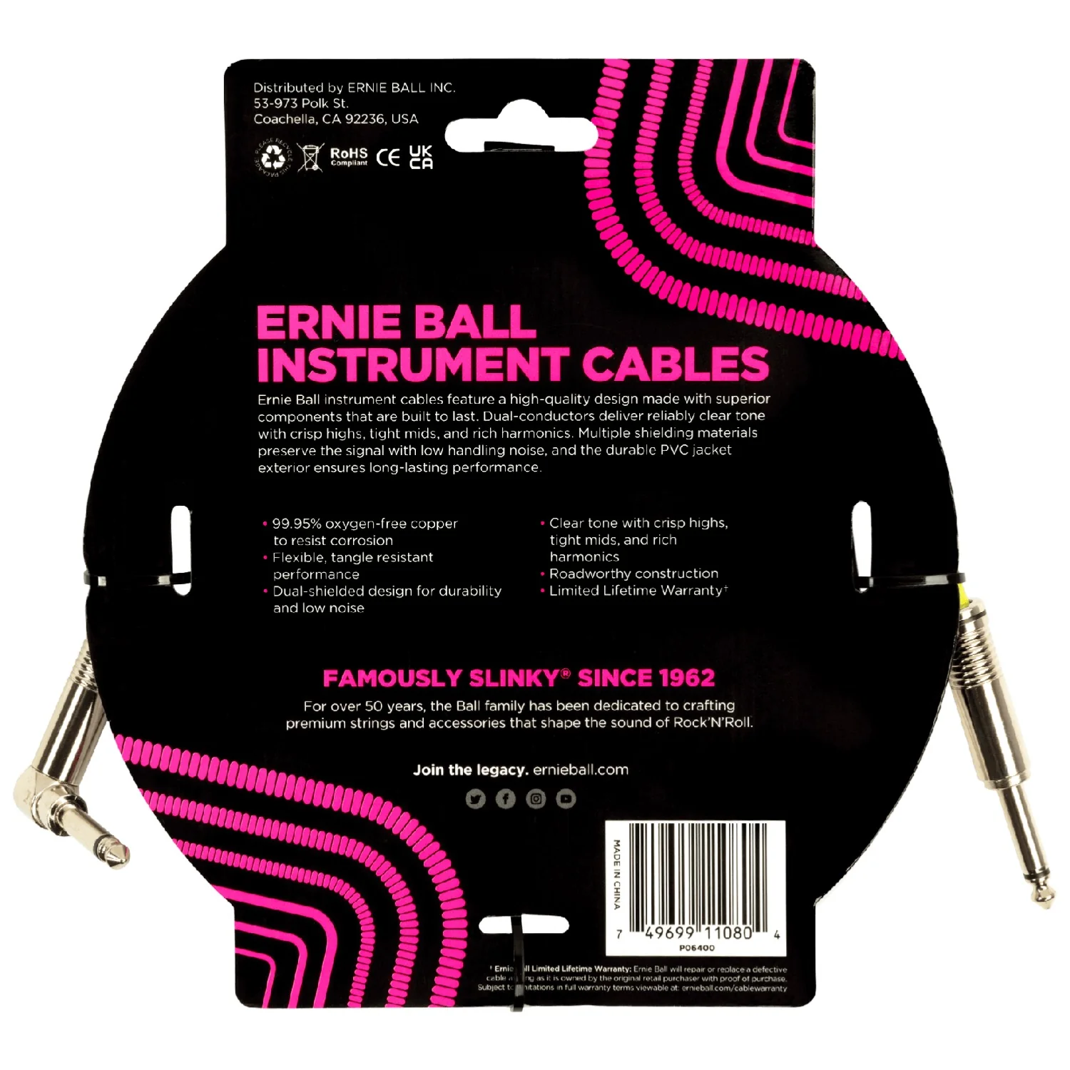 Ernie Ball 6400 15ft PVC Straight Angle Instrument Cable - White - Image 2