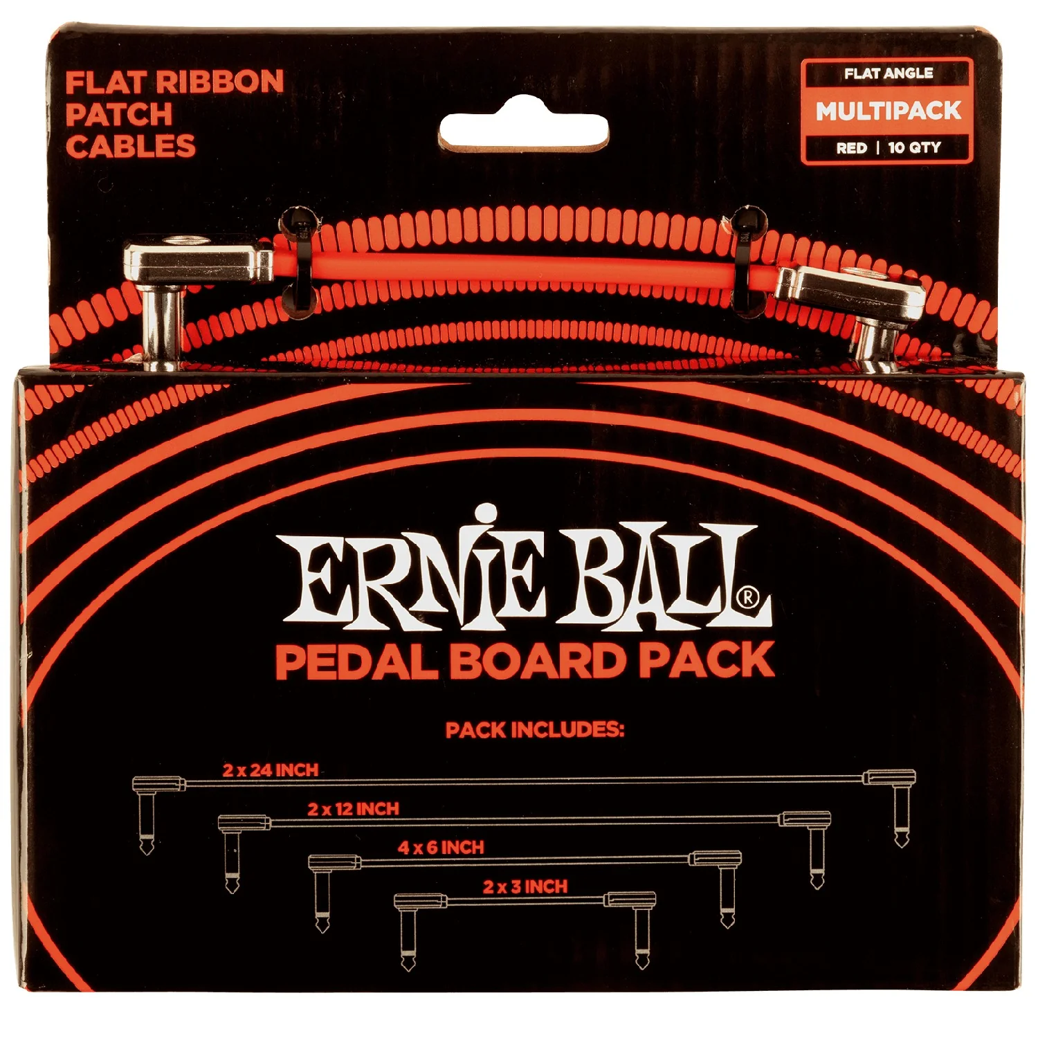 Ernie Ball 6404 Flat Ribbon Pedalboard Multi Pack Patch Cables - Red