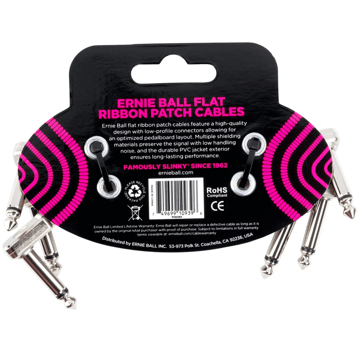 Ernie Ball Flat Ribbon Patch Cable - White Pack of 3 - Image 2