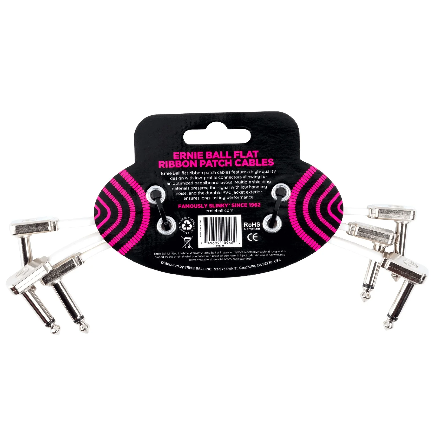 Ernie Ball Flat Ribbon Patch Cable - White Pack of 3 - Image 7