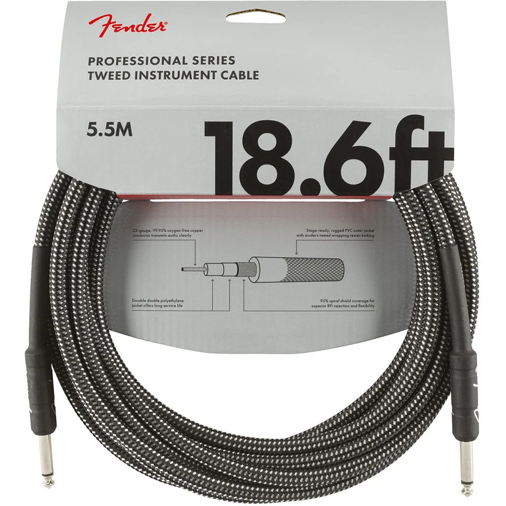 Fender 18.6ft Professional Series Instrument Cable - Gray Tweed
