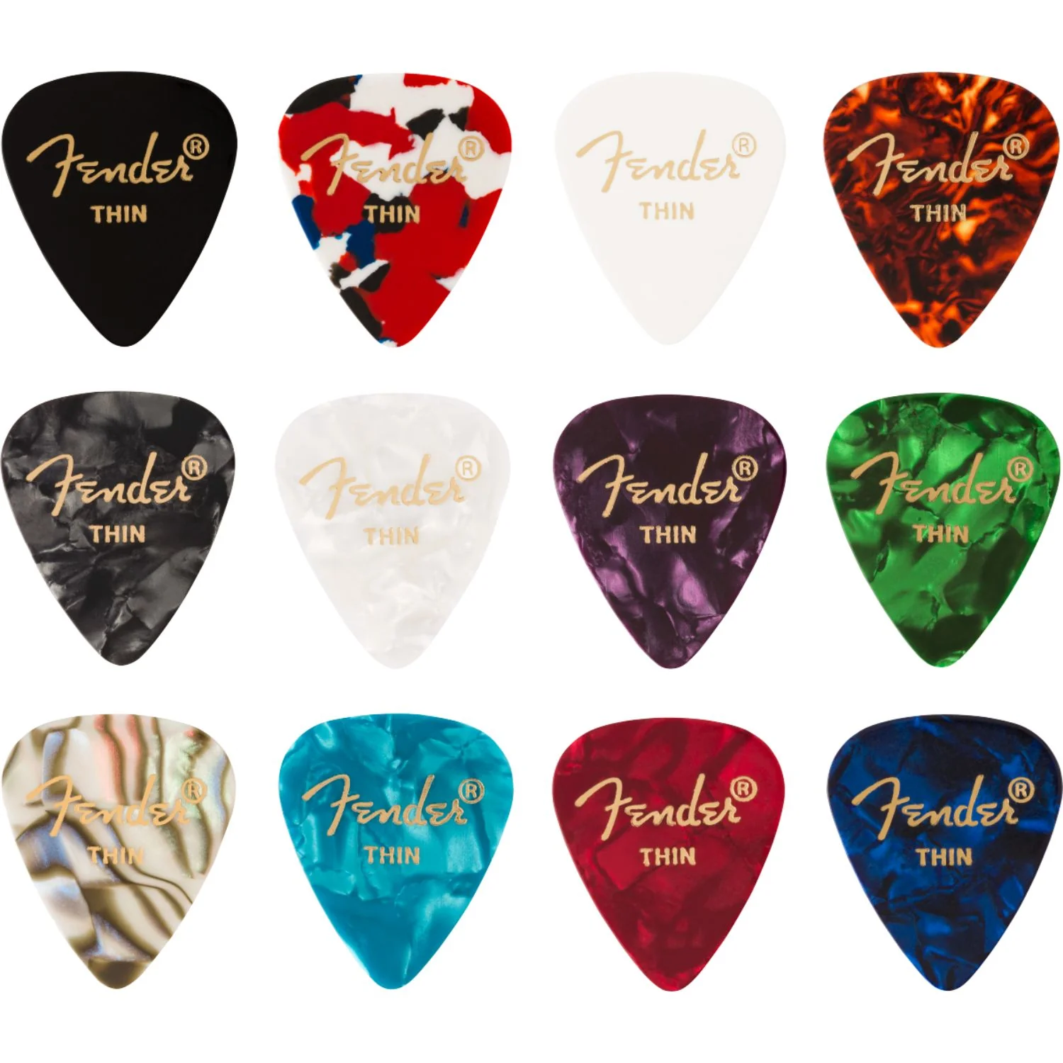 Fender 351 Celluloid Medley Guitar Picks- 12 Pack