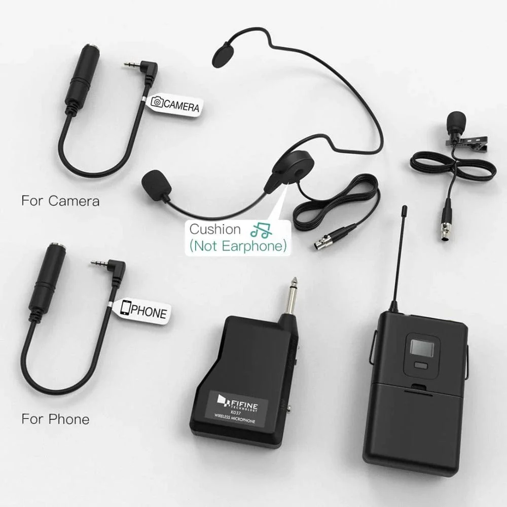 Fifine K037B Wireless Lavalier Lapel Microphone with Headset - Image 6