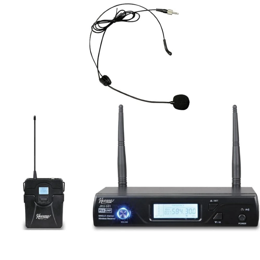 Havana JRU-561 UHF Single Channel Wireless Receiver & PT-51C Body Pack Transmitter With LT-11A Headset Wireless Microphone System - Open Box