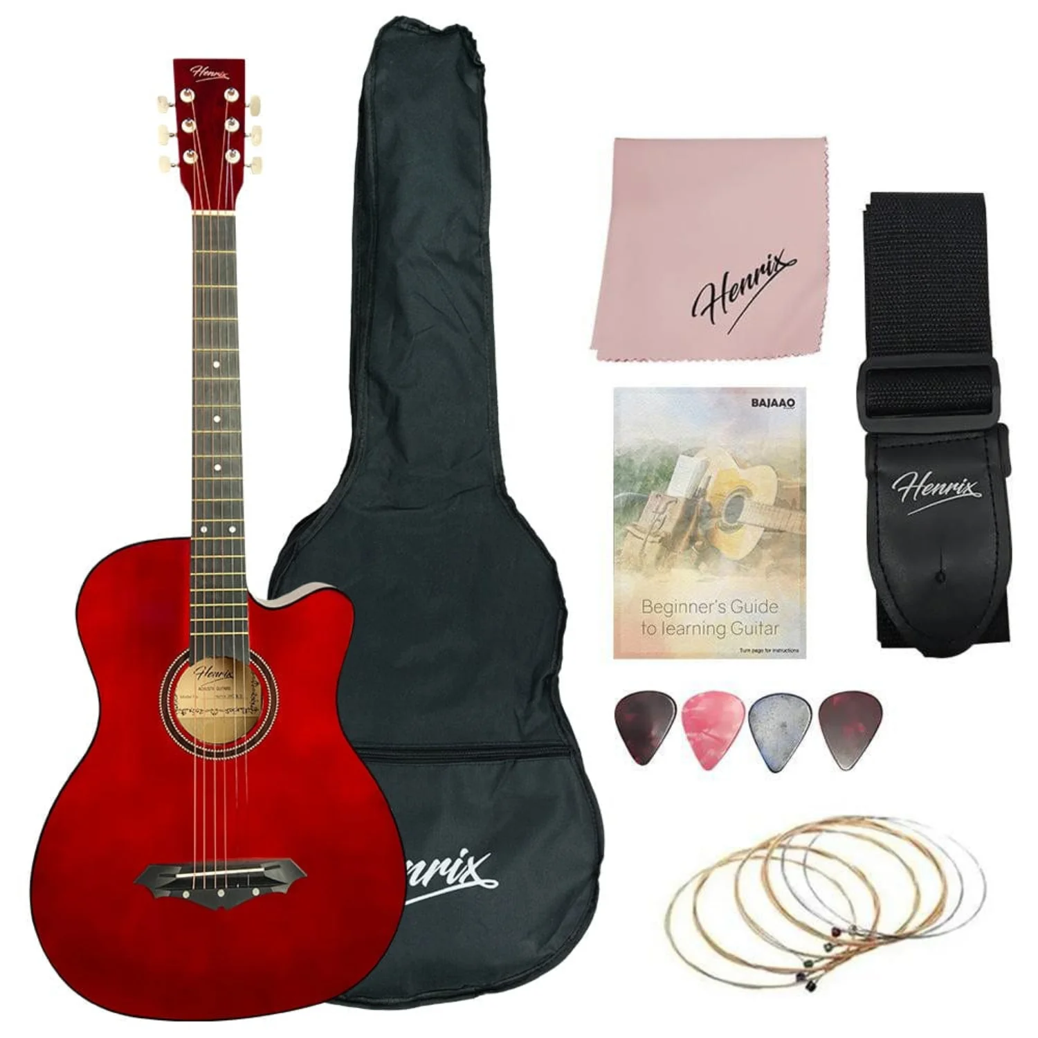 Henrix 38C 38 Inch Cutaway Acoustic Guitar with Dual Action Truss Rod, Gigbag, Picks, String Set, Strap, Cloth & Ebook - Image 45