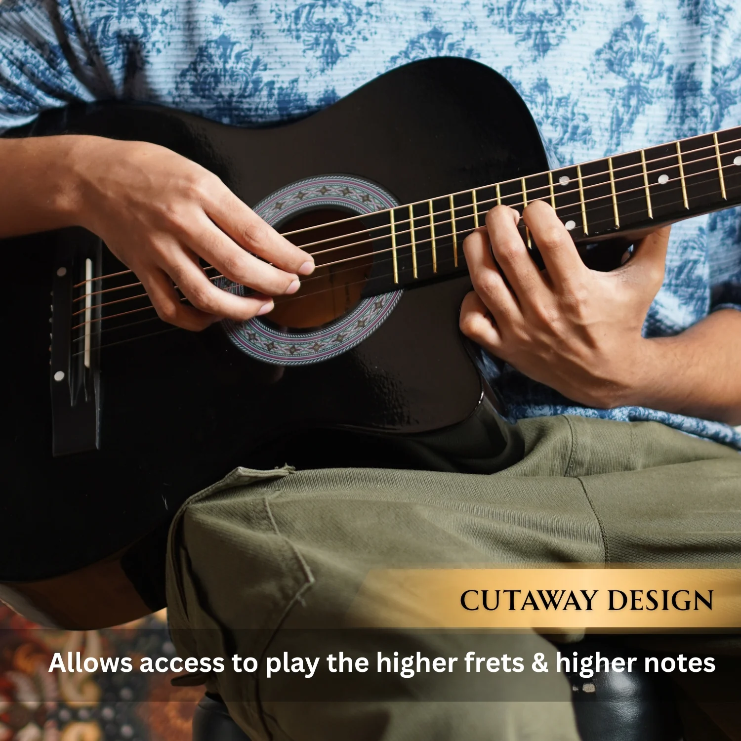 Henrix 38C 38 Inch Cutaway Acoustic Guitar with Dual Action Truss Rod, Gigbag, Picks, String Set, Strap, Cloth & Ebook - Image 75