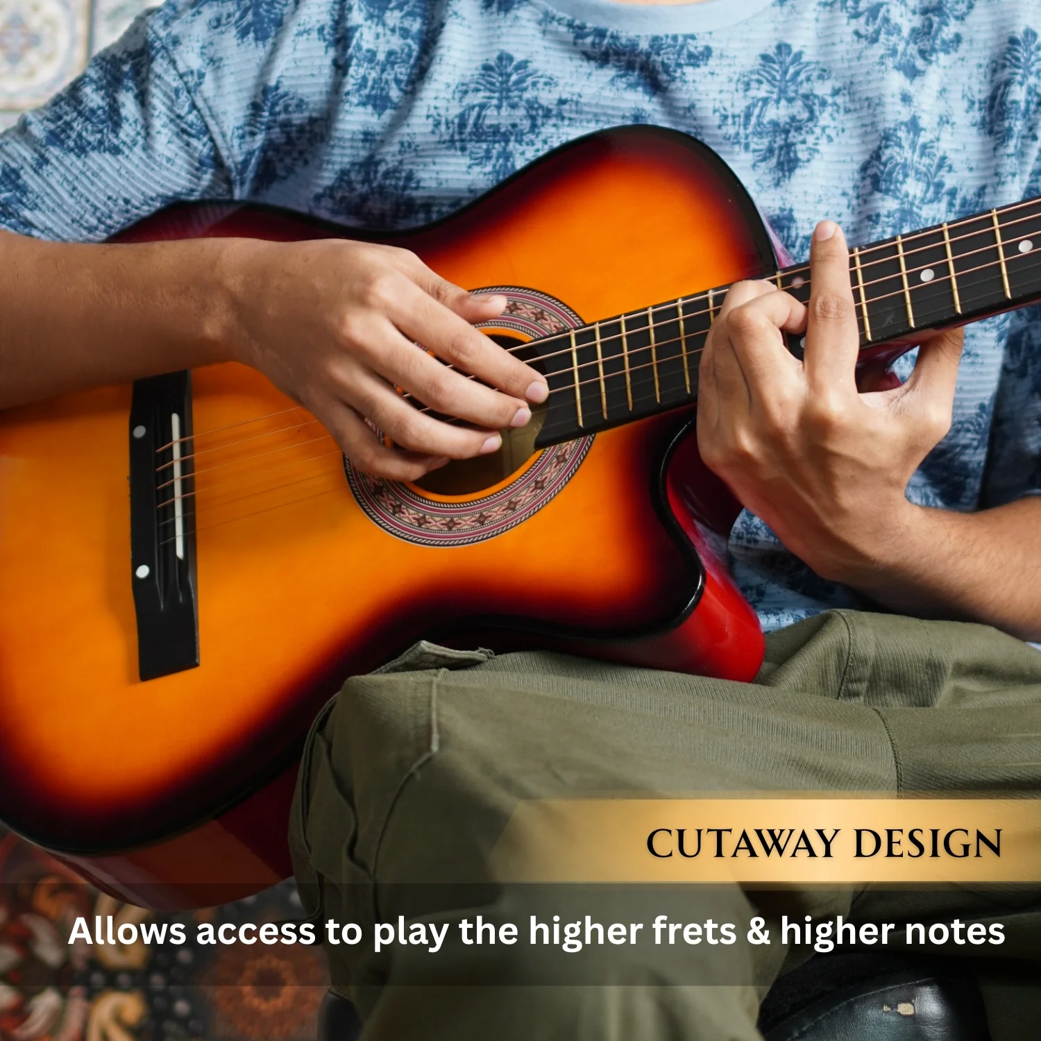 Henrix 38C 38 Inch Cutaway Acoustic Guitar with Dual Action Truss Rod, Gigbag, Picks, String Set, Strap, Cloth & Ebook - Image 81