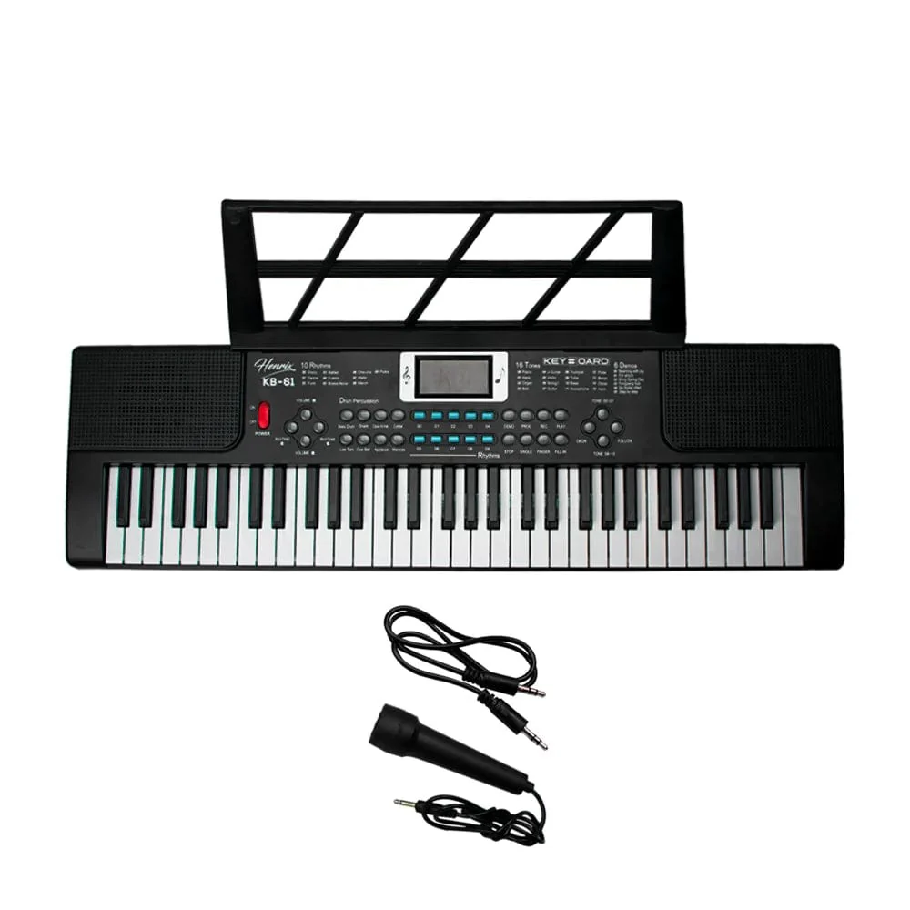 Henrix KB-61 Portable 61 Mini Key Keyboard with Adapter and Microphone - Open Box