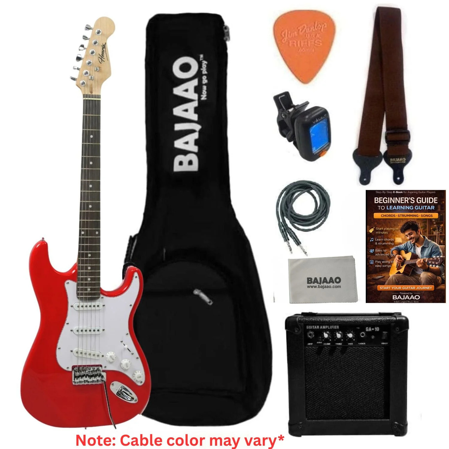 Henrix ST 6 String Strat Style Electric Guitar with Amplifier, Gigbag, Tuner, Strap, Picks, Polishing Cloth, Cable & E-Book - Image 12