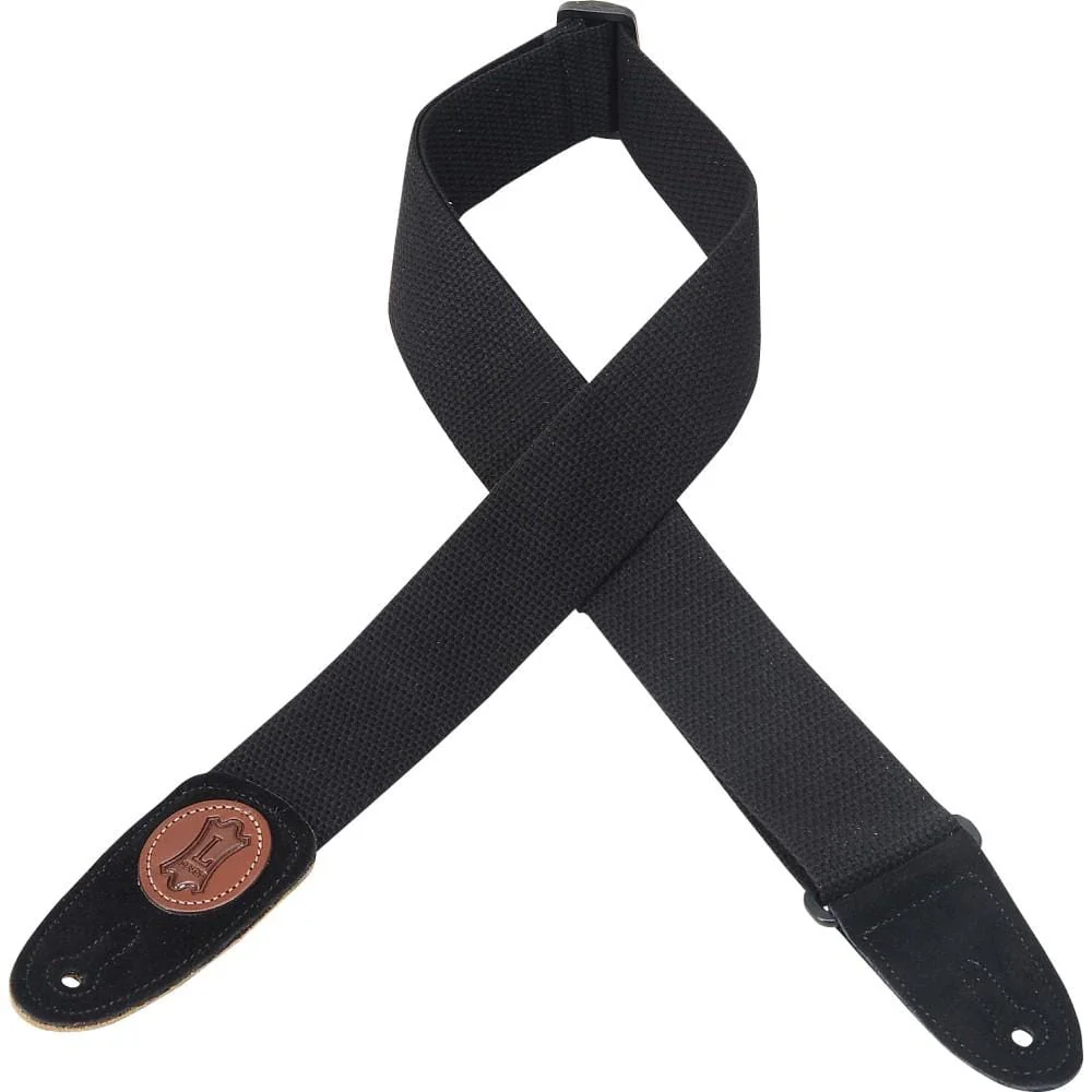 Levy's MSSC8-BLK 2 Inch Signature Series Cotton Guitar Strap with Suede Ends- Black
