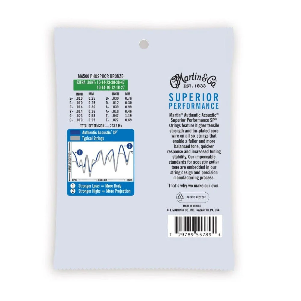 Martin MA500 SP Phosphor Bronze Authentic Acoustic Guitar Strings - Extra Light 10-47 - Image 2