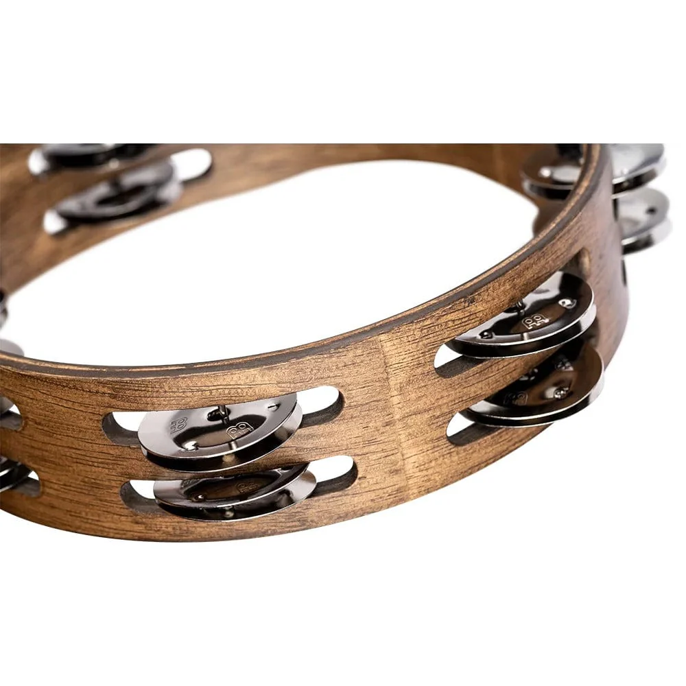Meinl CTA2WB Compact Wood Series Stainless Steel Jingles 2 Rows Tambourine - Walnut Brown - Image 5