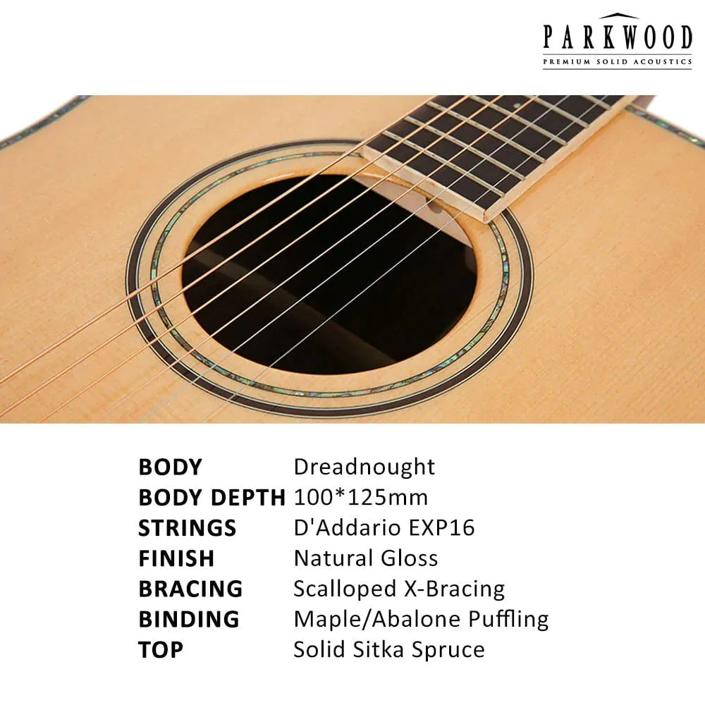 Parkwood P810ADK Dreadnought Acoustic Guitar with Case - Image 3