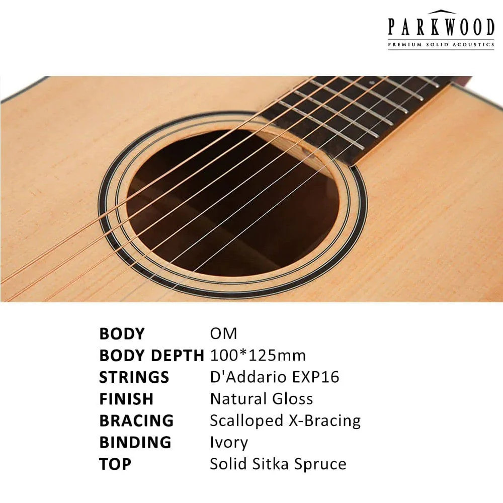 Parkwood S62 OM Orchestra Acoustic Guitar with Gigbag - Image 3