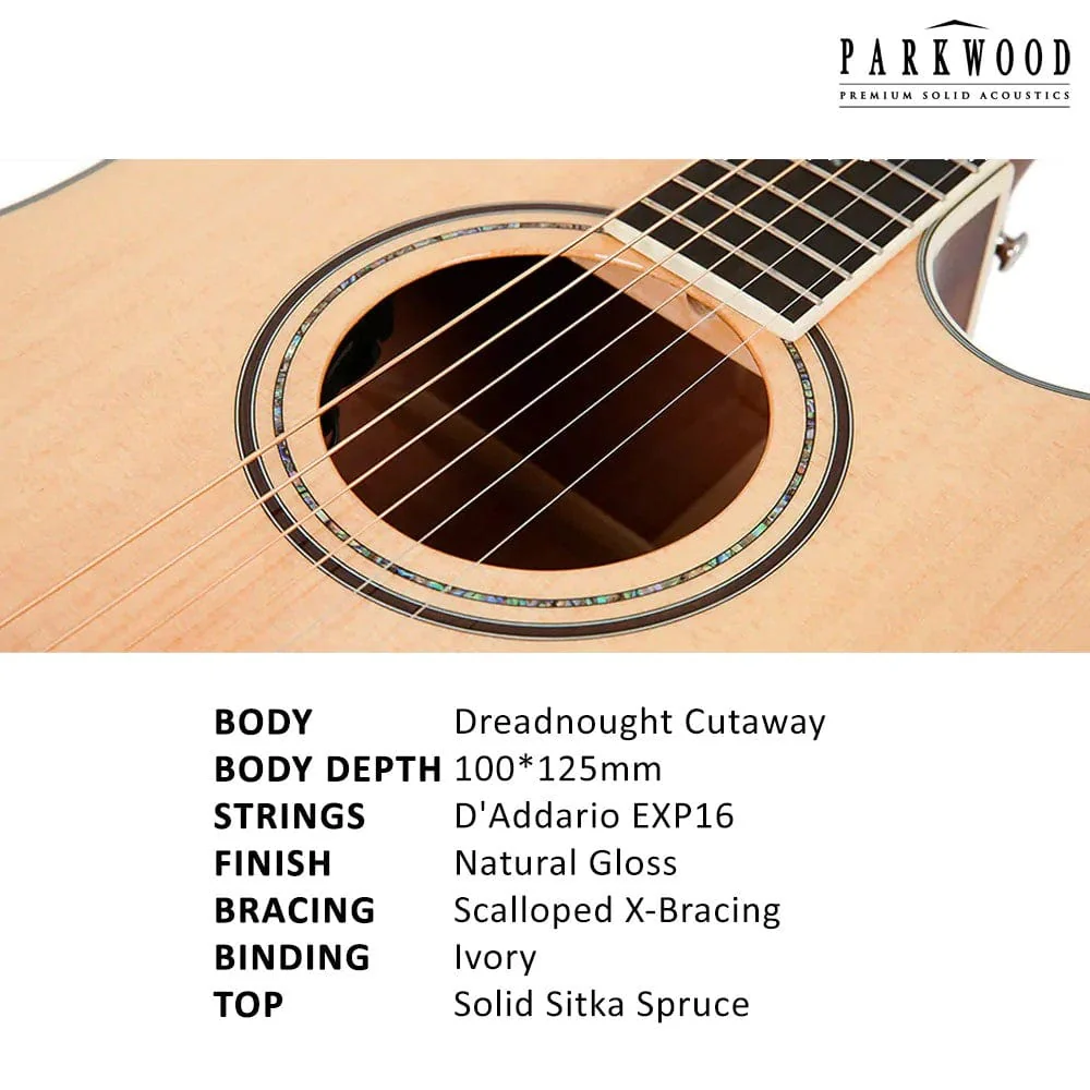 Parkwood S66 Dreadnought Cutaway Electro Acoustic Guitar with Gigbag - Image 3