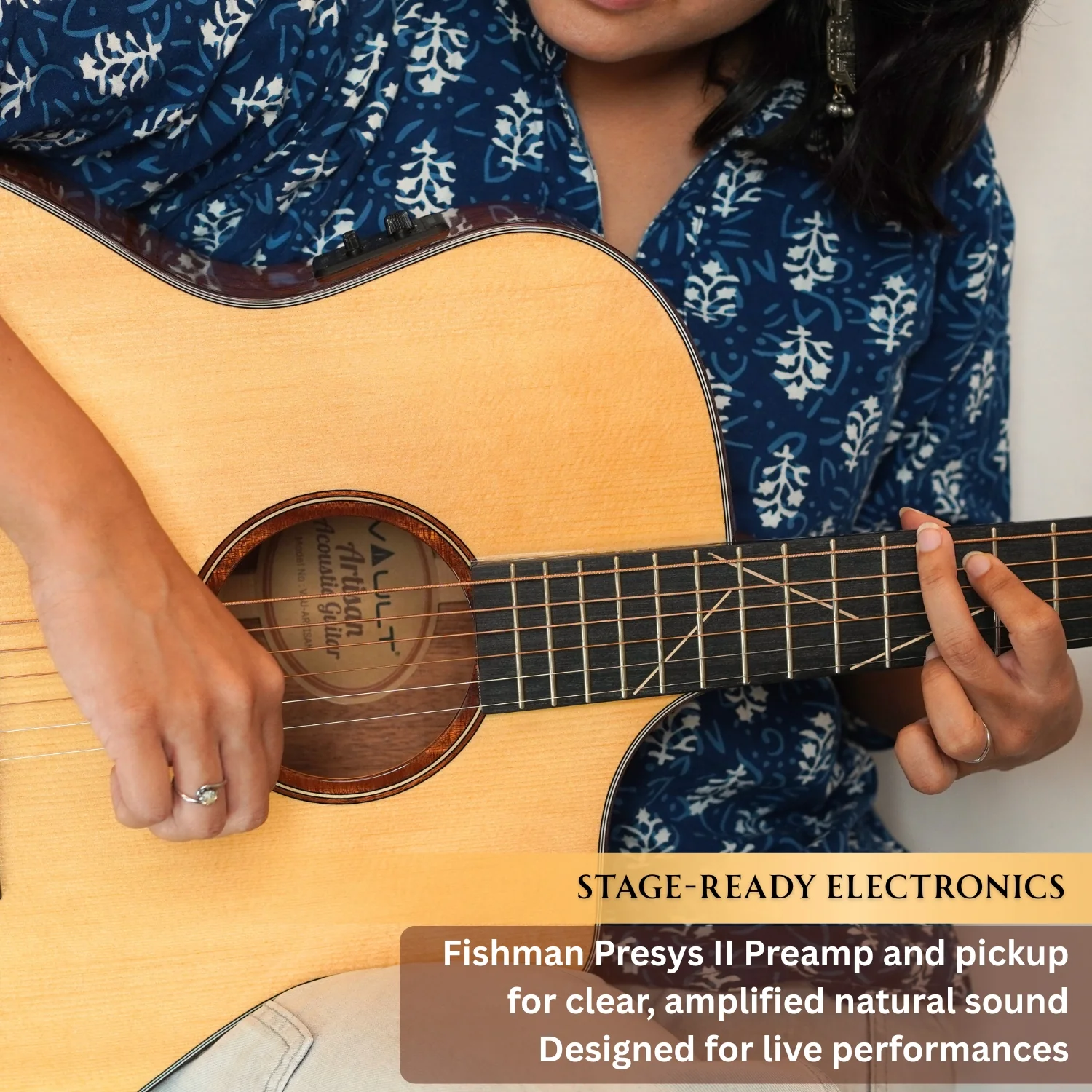 Vault Artisan Premium Electro-Acoustic Guitar with Solid Spruce Top, Solid Mahogany Back and Sides and Fishman Pickup - Image 7