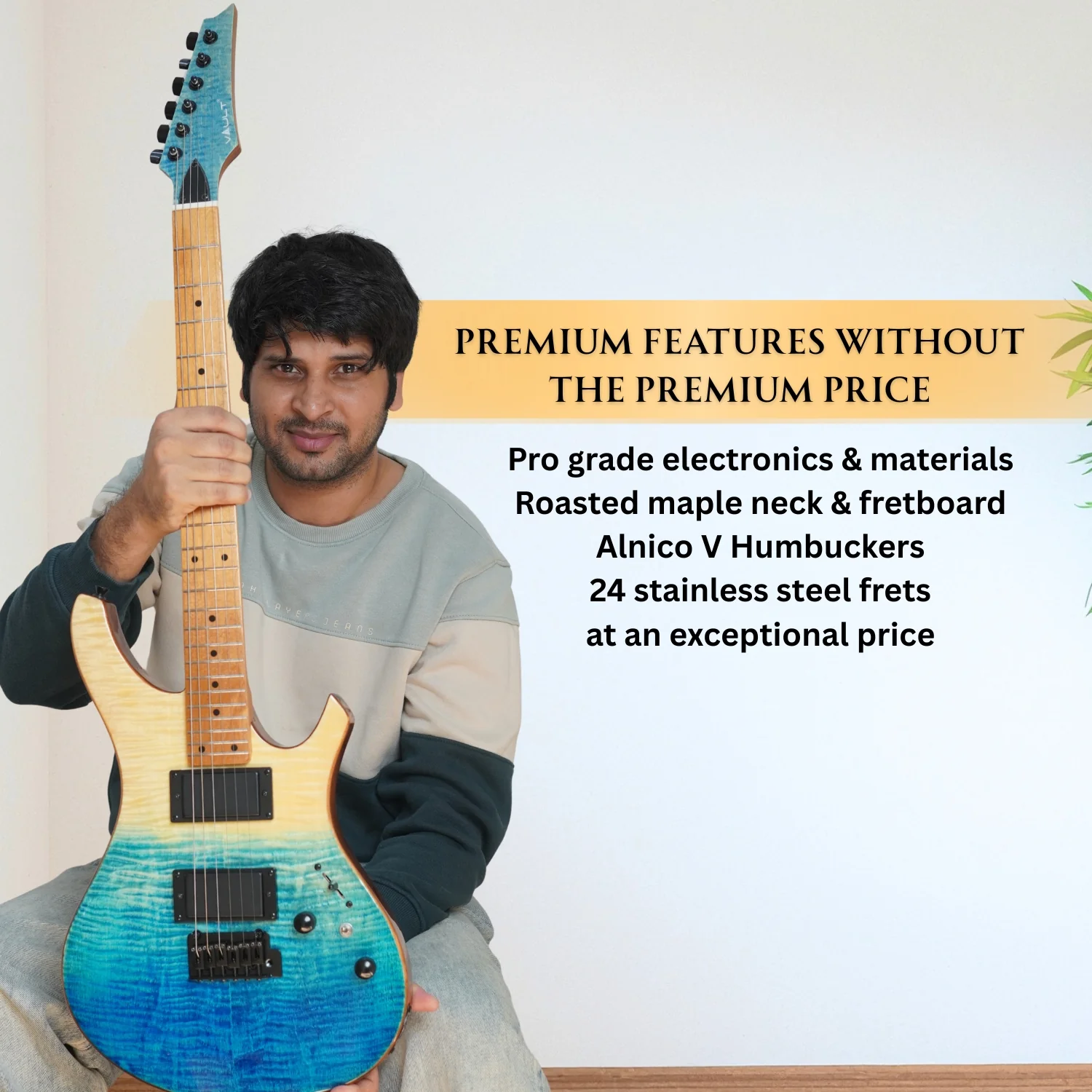 Vault Artisan RG Premium Electric Guitar with Dual Alnico V Humbuckers and Roasted Maple Neck - Image 3
