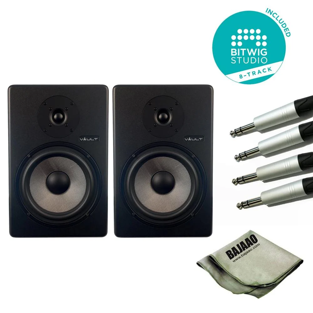 Vault C8 Powered Monitor Pair Standard Bundle with 2xSpeaker Cables, Polishing Cloth & Bitwig 8-Track