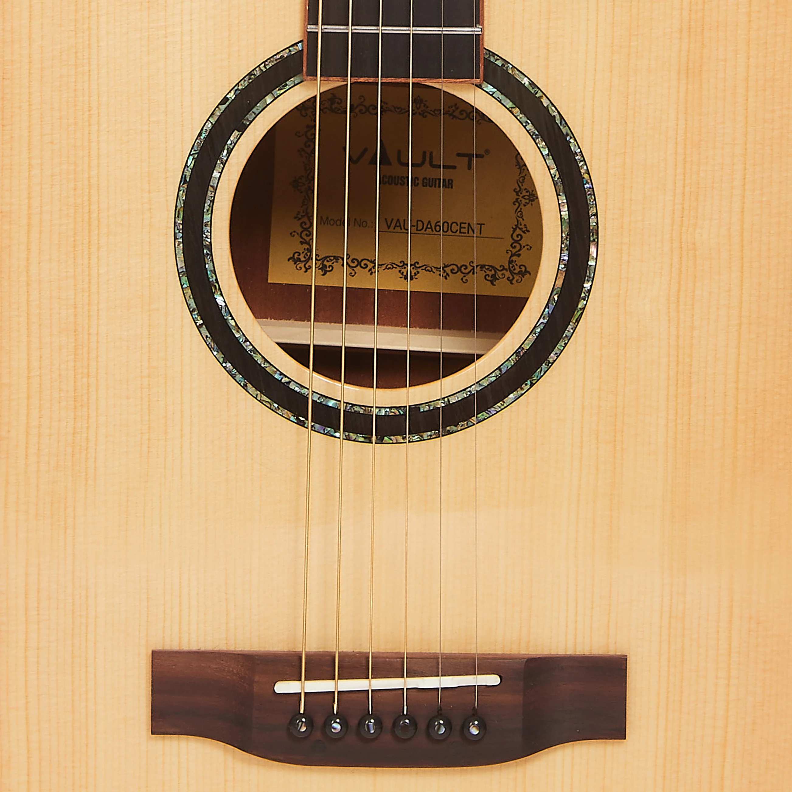 Vault DA60CE Premium Solid Spruce Top Electro Acoustic Guitar with Dual EQ and Armrest - Open Box - Image 5