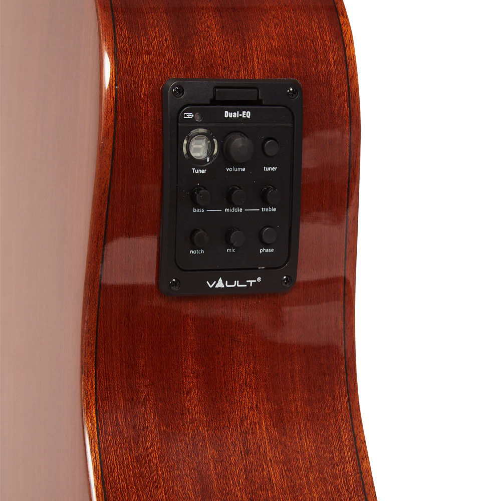 Vault DA60CE Premium Solid Spruce Top Electro Acoustic Guitar with Dual EQ and Armrest - Open Box - Image 8