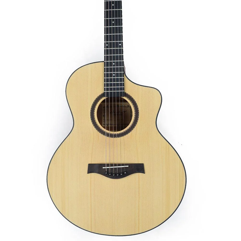 Vault EA40CE 41 inch Premium Solid Spruce-Top Cutaway Electro Acoustic Guitar with Bag, Strap, Picks, Tuner, Polishing Cloth & Ebook - Image 3