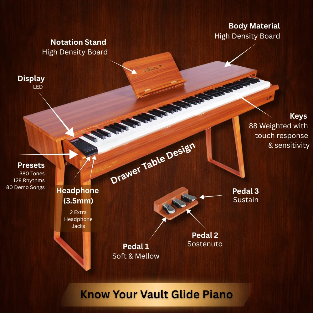 Vault Glide 88 Key Premium Digital Piano with Stand and Pedal - Image 2