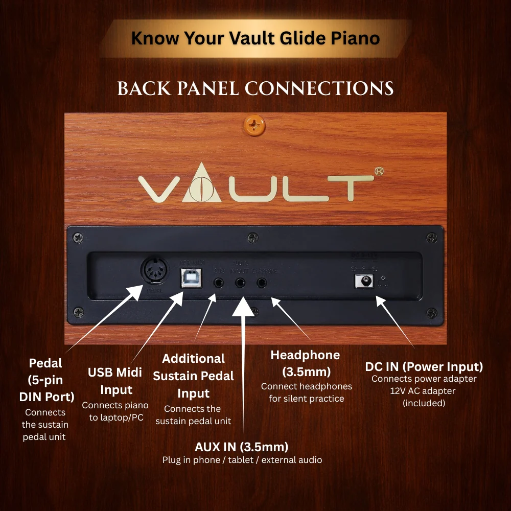 Vault Glide 88 Key Premium Digital Piano with Stand and Pedal - Image 3