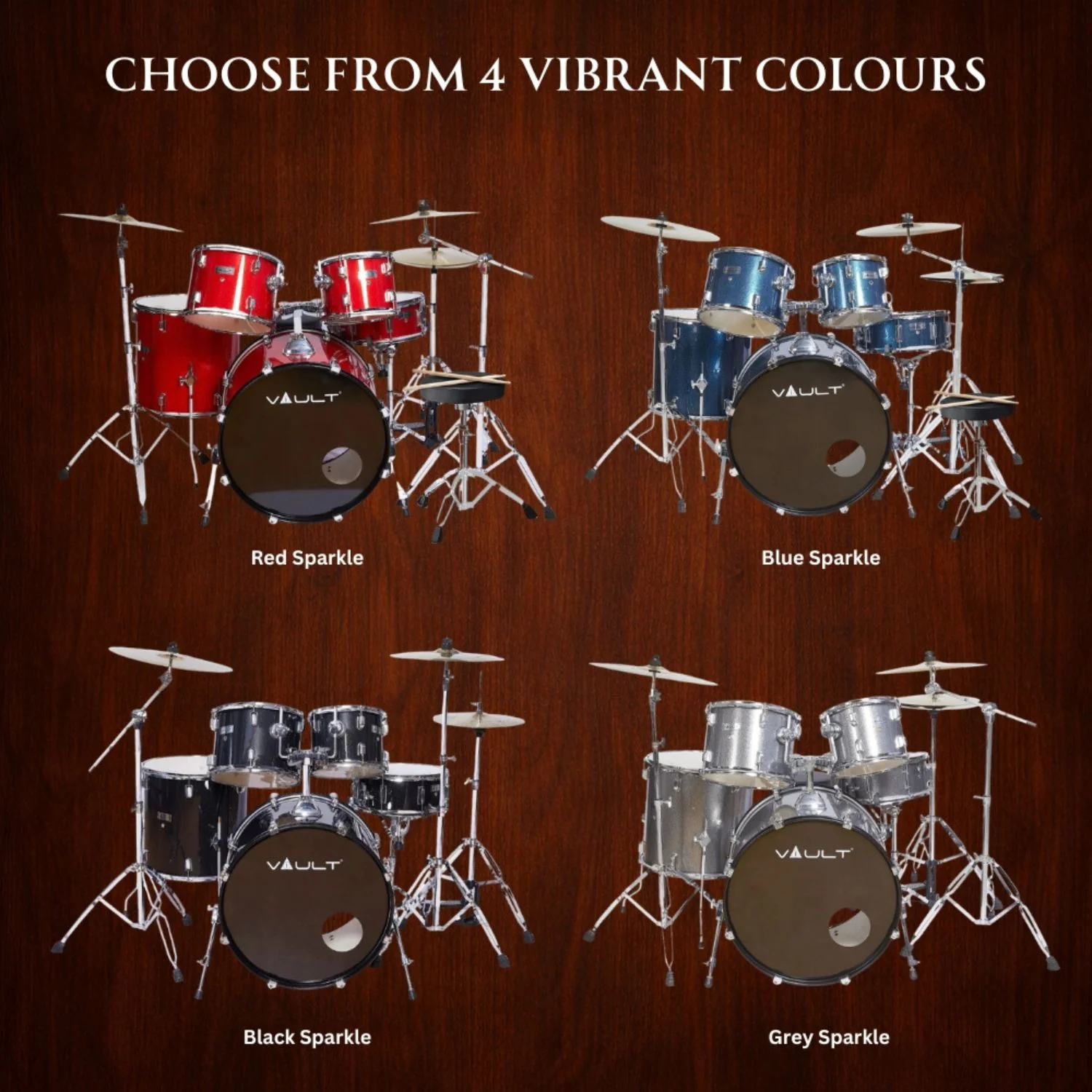 Vault Groover 22" 5-Piece Acoustic Drum Kit with Hardware, Cymbals & Throne - Image 40