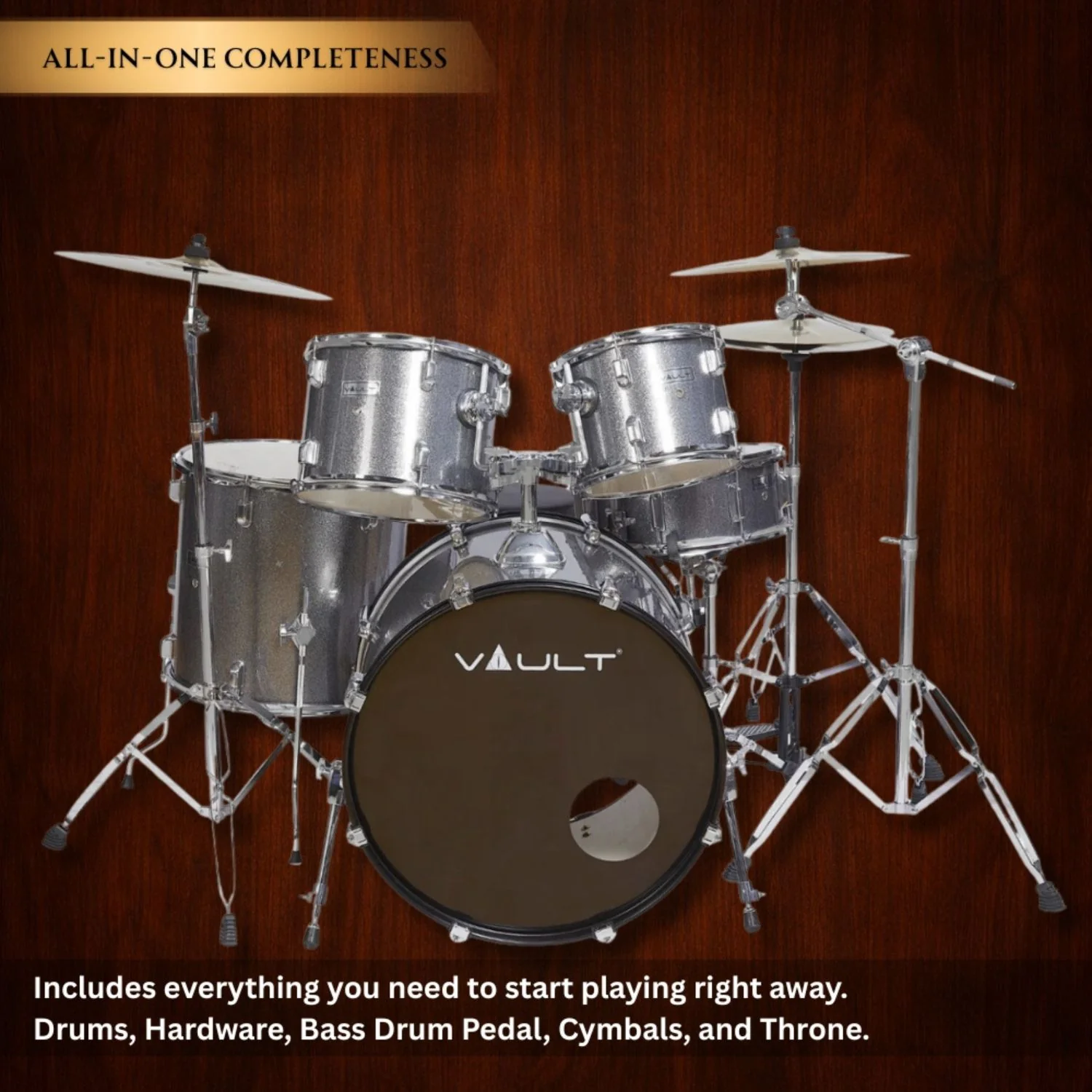 Vault Groover 22" 5-Piece Acoustic Drum Kit with Hardware, Cymbals & Throne - Image 44