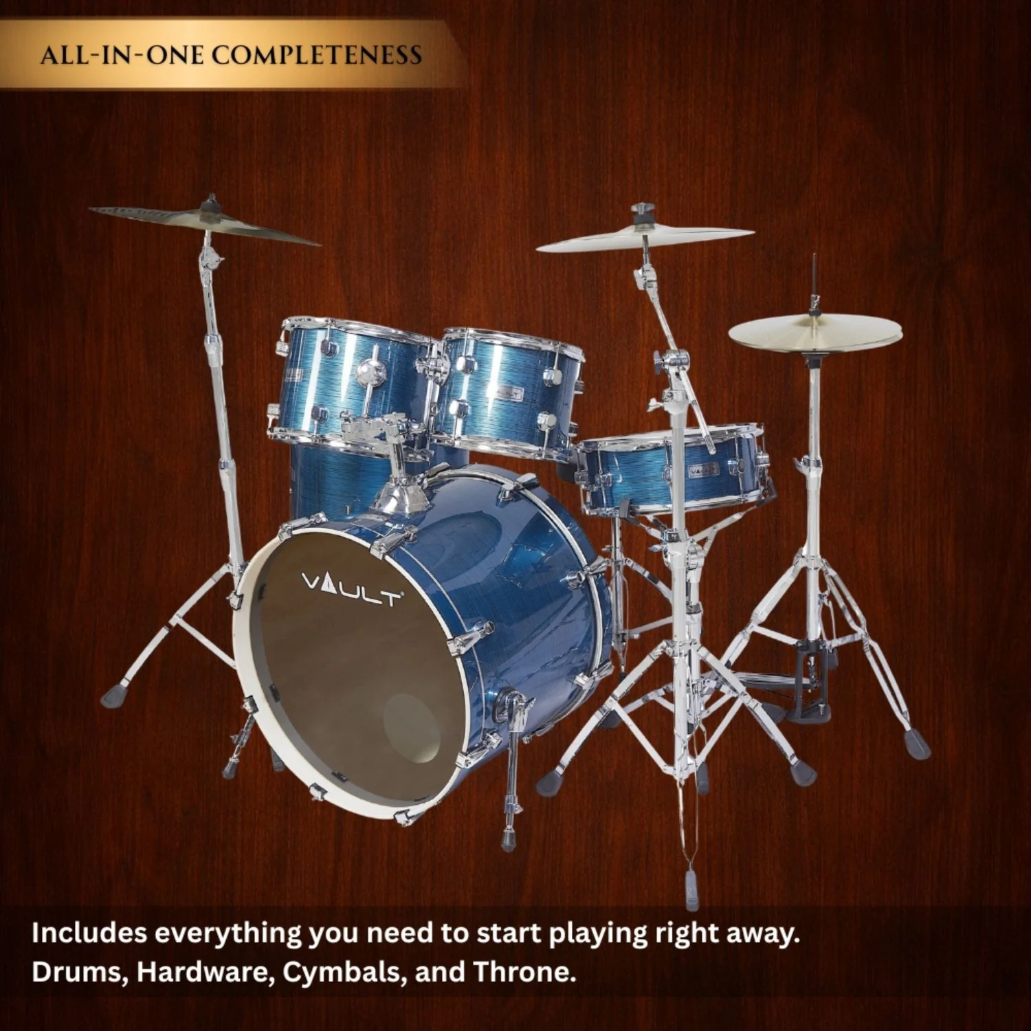 Vault Groover Plus 5-Piece Acoustic Drum Kit with Hardware, Cymbals & Throne - Image 33