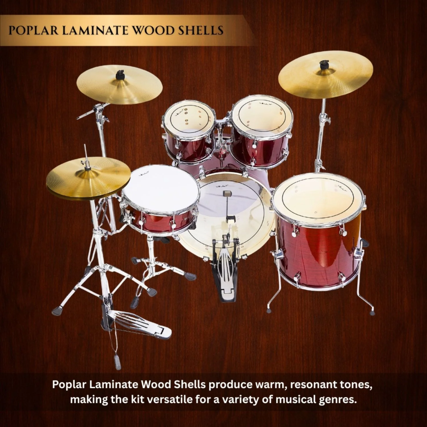 Vault Groover Plus 5-Piece Acoustic Drum Kit with Hardware, Cymbals & Throne - Image 5