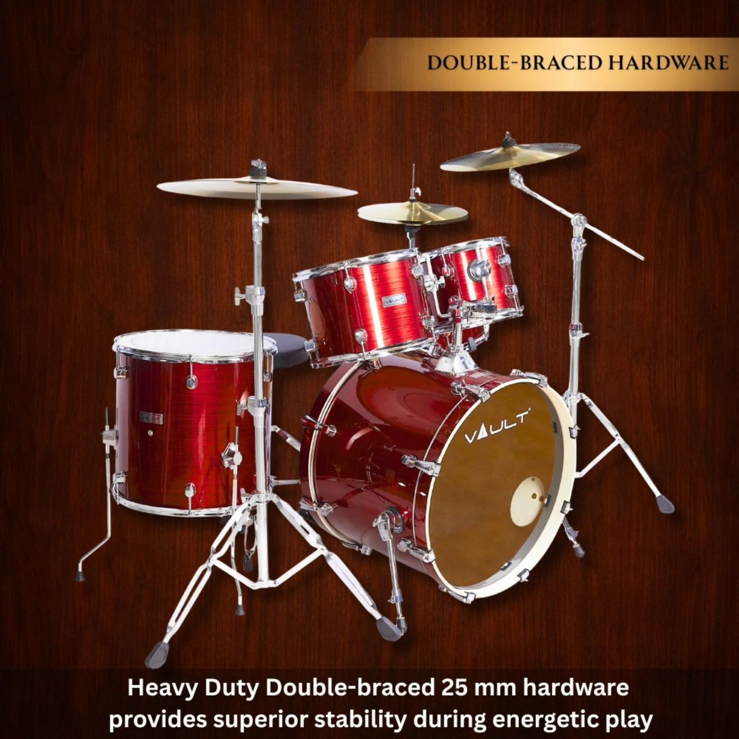 Vault Groover Plus 5-Piece Acoustic Drum Kit with Hardware, Cymbals & Throne - Image 6